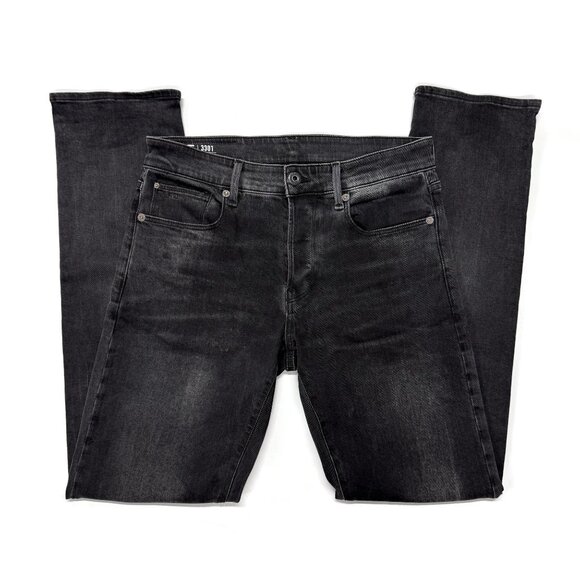 G Star Raw 3301 Straight Jeans Mens 31 x 34 Faded Black Button Fly Denim - Picture 2 of 12